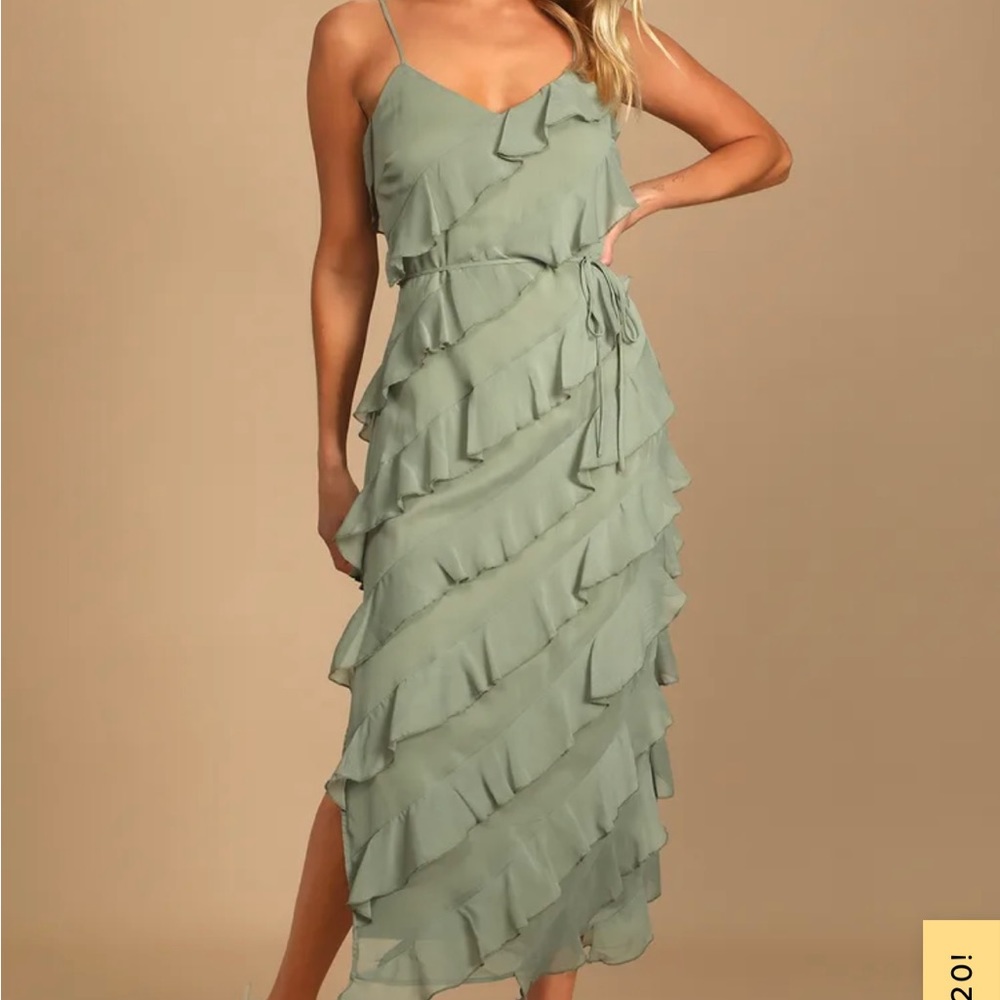 Sage Green Tiered Ruffled Midi dress